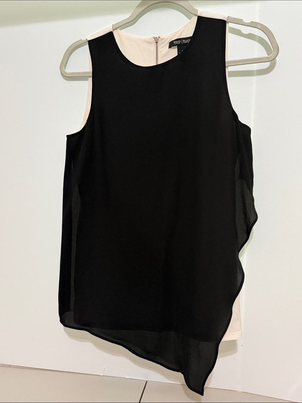 White House Black Market Sleeveless Top XS Black/Creme SL Overlay Shell